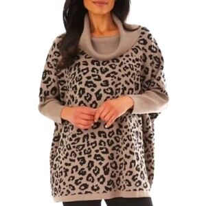 Leopard Print Cowl Neck poncho style Sweater